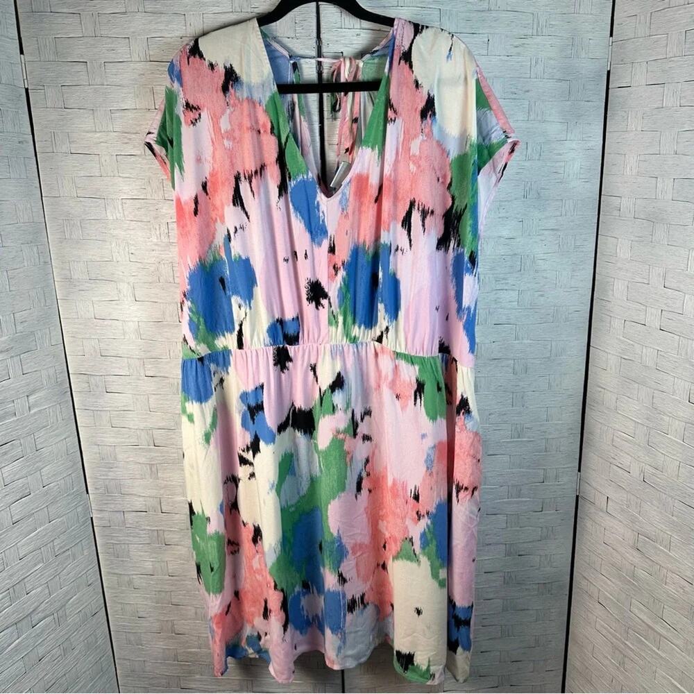 AVA & VIV Womens Mine Dress pastel colorful v-neck coastal Bohemian plus size